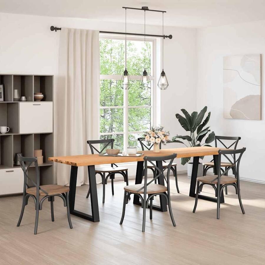 The Living Store Eettafel met natuurlijke rand 280x80x74 cm massief eikenhout Eetkamertafel Eikenhouten Tafel Grote Eettafel Salontafel Diningtable