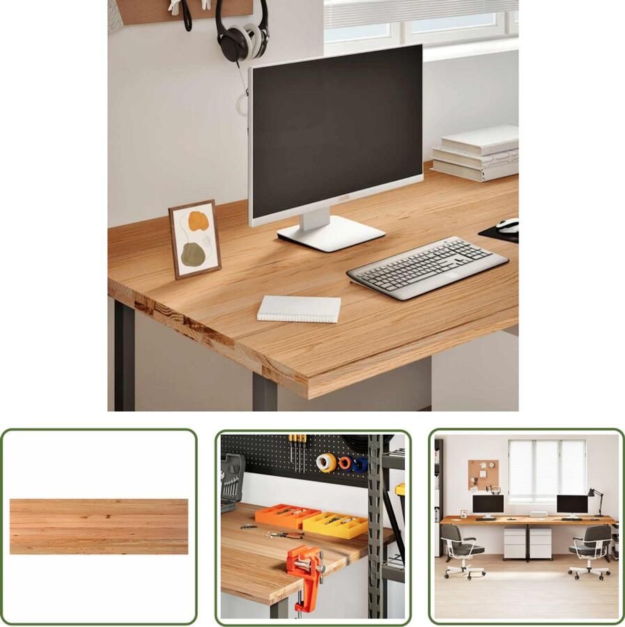 VidaXL Eikenhout Bureau Blad Bureaublad rechthoekig 320x100x4cm massief eikenhout lichtbruin Massief Hout Houten Bureau Kantoor Benodigheden