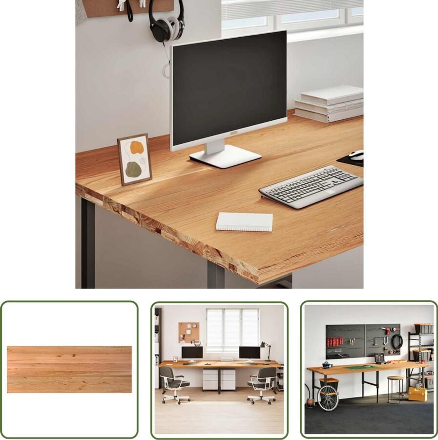 VidaXL Eikenhout Bureau Blad Bureaublad rechthoekig 320x120x4cm massief eikenhout lichtbruin Massief Hout Houten Bureau Kantoorruimte