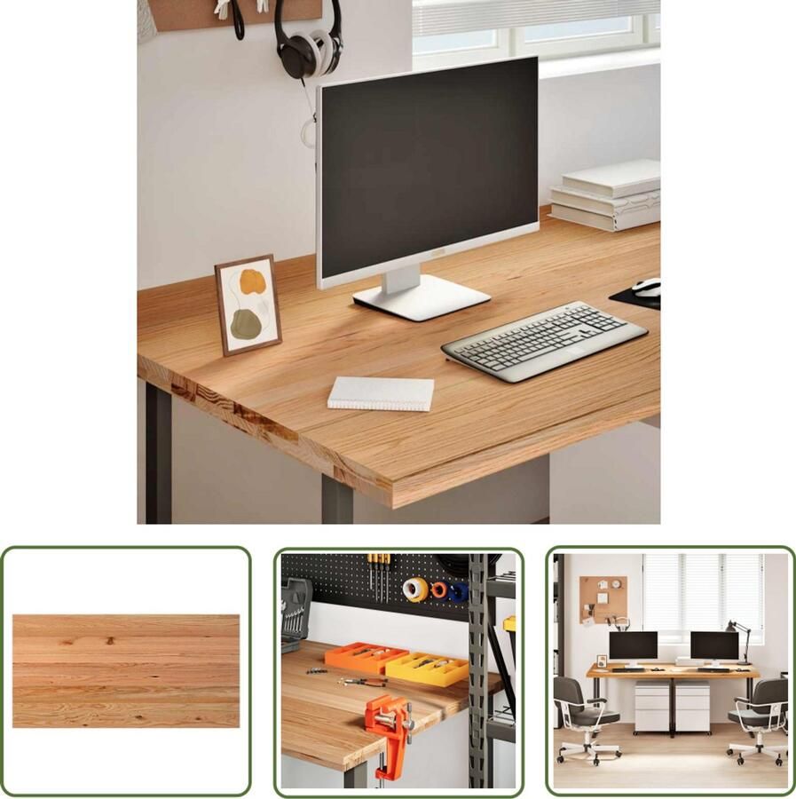 VidaXL Bureaublad rechthoekig 200x100x4cm massief eikenhout lichtbruin Bureaublad Eikenhout Massief Eiken Bureau Werkblad