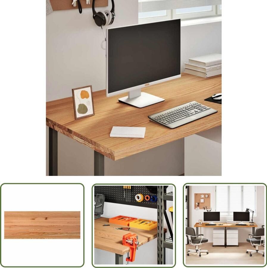 VidaXL Bureaublad rechthoekig 220x80x4 cm massief eikenhout lichtbruin Bureaublad Eikenhout Massief Hout Bureau Werkplek