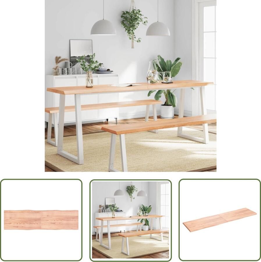 The Living Store Tafelblad natuurlijke rand 220x60x(2-4) cm eikenhout lichtbruin Houten Tafelblad Eikenhout Tafelblad Vervangen Salontafel Eetkamertafel - Foto 2
