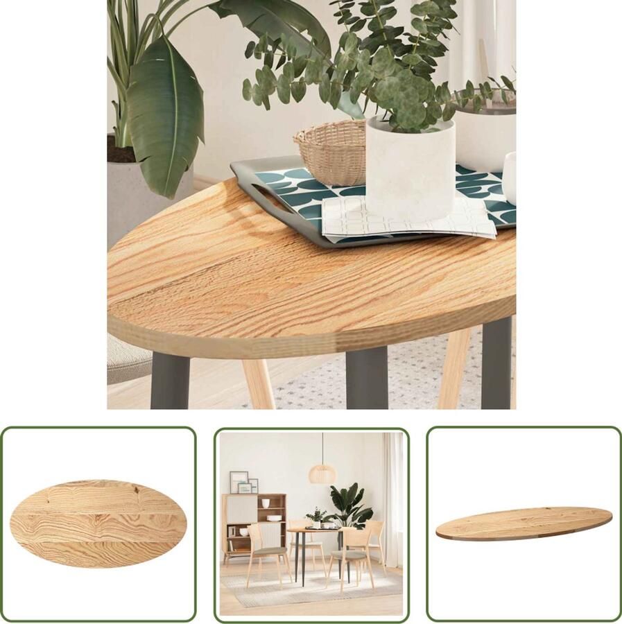 VidaXL Tafelblad 100x50x2 cm ovaal massief eikenhout Tafeltblad Eikenhout Oval Salontafel Bijzettafel