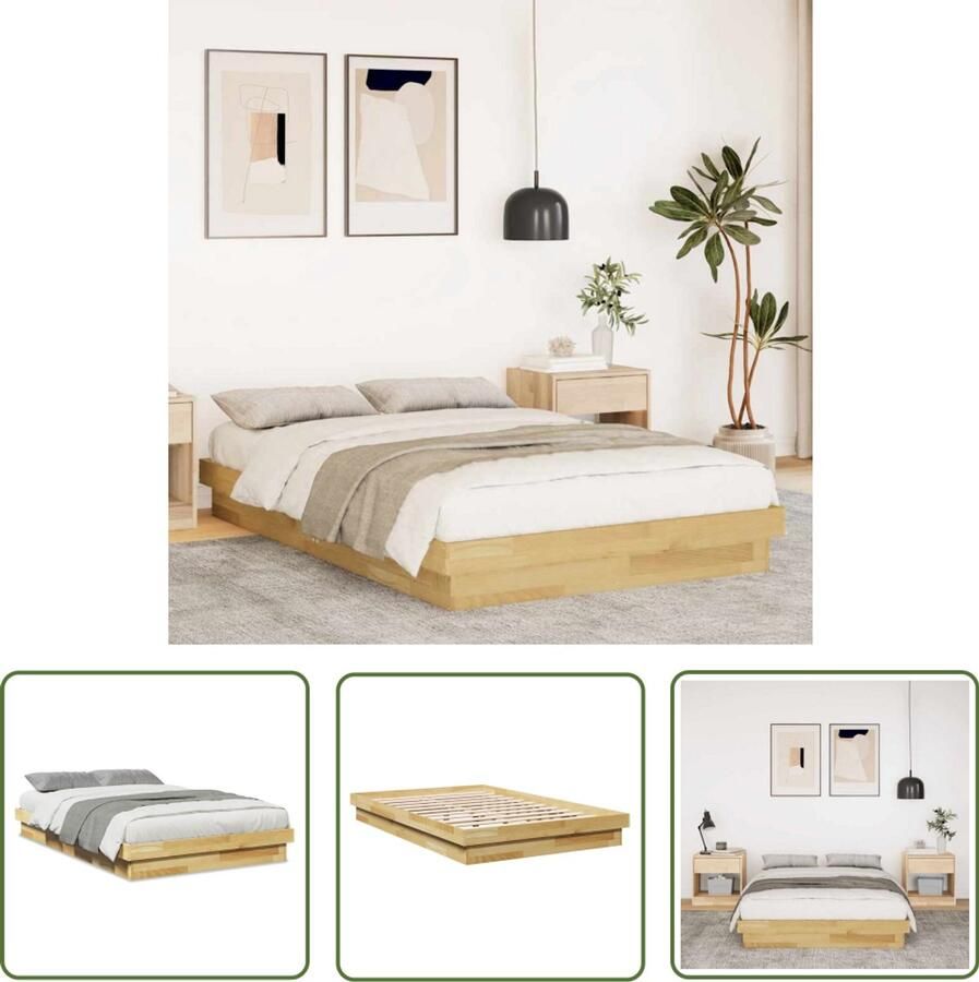 VidaXL Bedframe zonder matras 120x200 cm massief hout eiken Bed Frame Eikenhouten Bed Tweepersoons Bed Boxspring Slaapcomfort