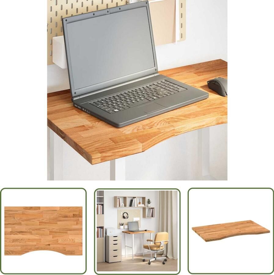 The Living Store Bureaublad rechthoekig 80x60x2 5cm massief eikenhout lichtbruin Bureau Blad Eikenhouten Bureau Houten Bureau Rechte Bureau Kantoor Accessoires