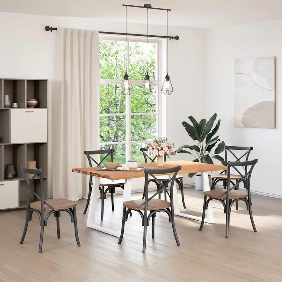 The Living Store Eettafel 180x100x74 cm massief eikenhout lichtbruin Eetkamertafel Houten Tafel Oak Wood Tafel Salontafel Grote Tafel