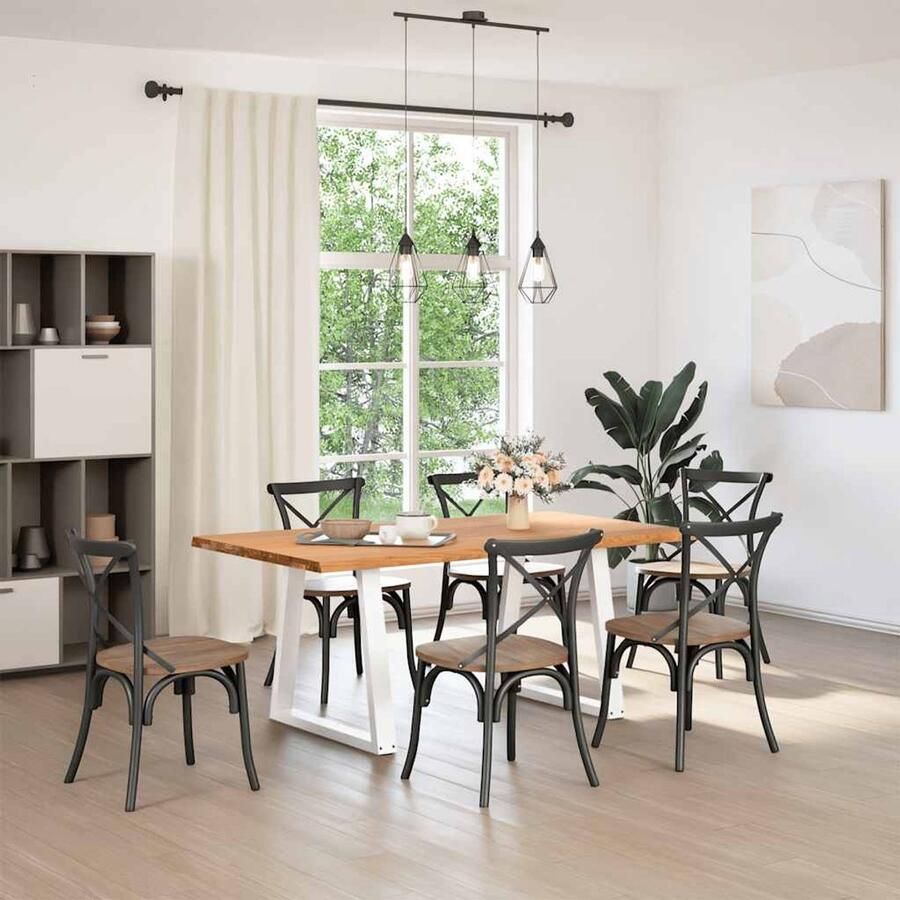 The Living Store Eettafel met natuurlijke rand 180x100x74 cm massief eikenhout Eetkamertafel Houten Tafel Oak Wood Tafel Salontafel Grote Eetkamertafel