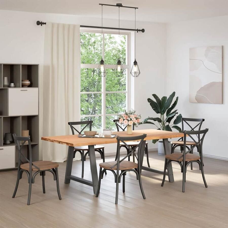 The Living Store Eettafel met natuurlijke rand 220x100x74 cm massief eikenhout Eetkamertafel Eikenhouten Tafel Salontafel Massief Eikenhout Rechte Tafel