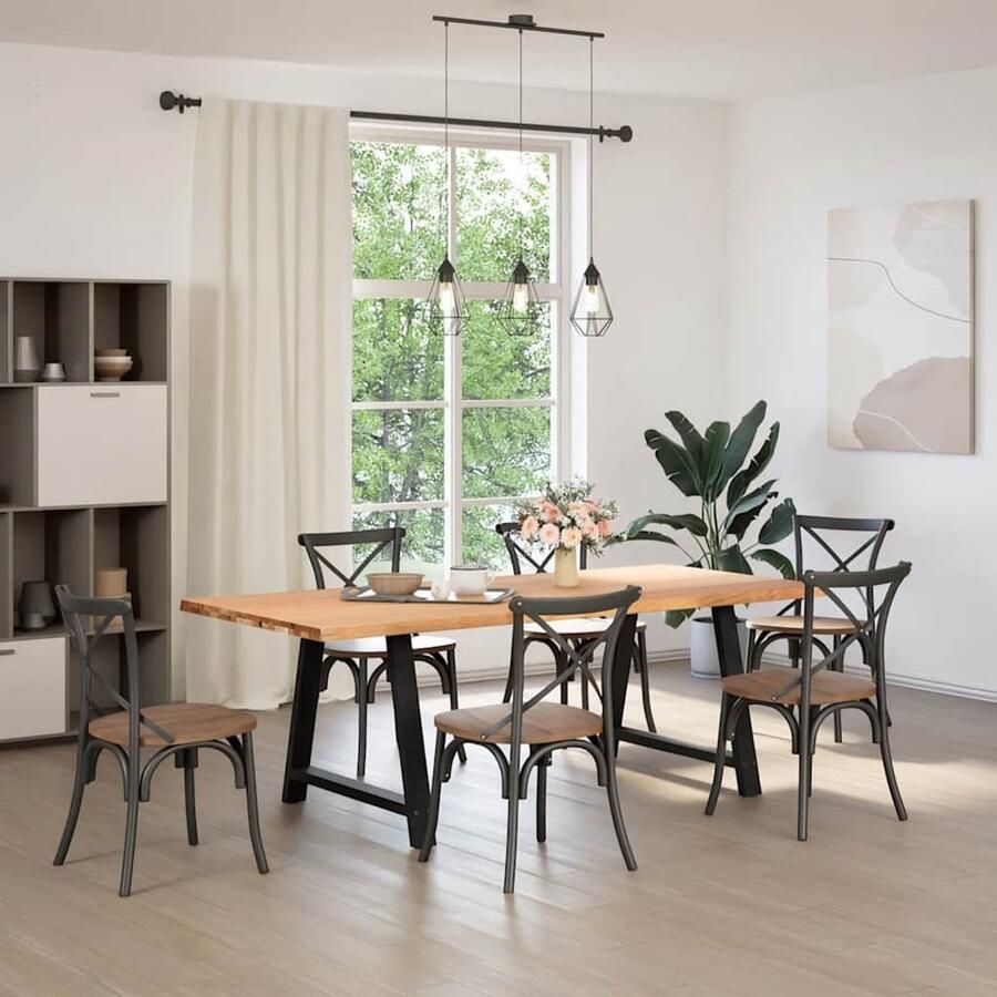 The Living Store Eettafel met natuurlijke rand 220x100x74 cm massief eikenhout Eetkamertafel Houten Tafel Oak Wood Tafel Salontafel Grote Tafel