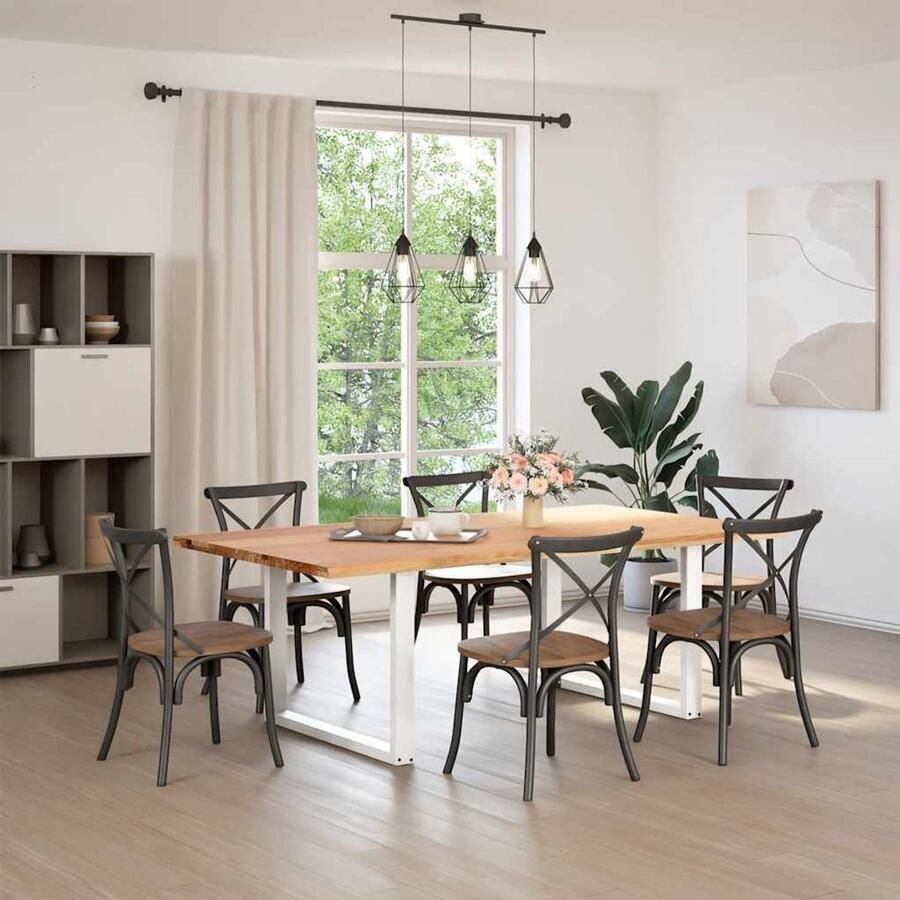 The Living Store Eettafel met natuurlijke rand 220x120x74 cm massief eikenhout Eetkamertafel Eikenhouten Tafel Grote Tafel Rechte Tafel Moderne Tafel