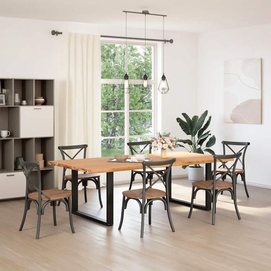 VidaXL Eettafel Rechthoekig 240x120x74 cm Massief Eikenhout Lichtbruin Eettafel Eetkamerstoel Houten Tafel Massief Eikenhout Grote Tafel