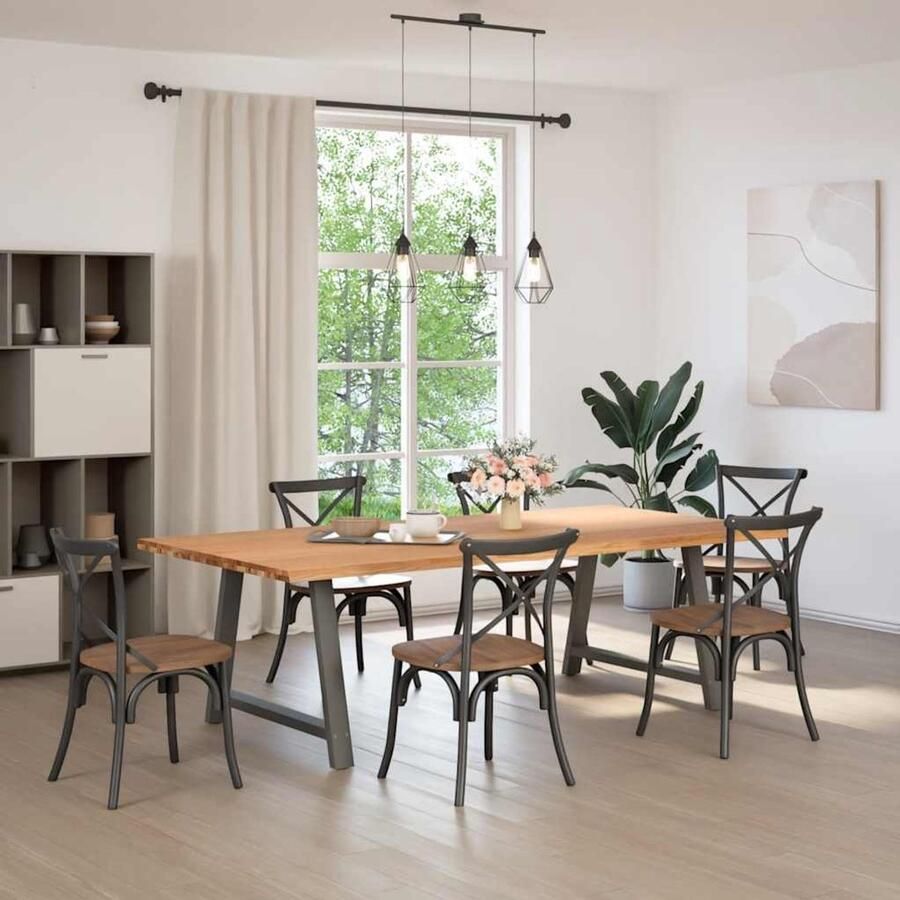 VidaXL Eettafel met natuurlijke rand 240x120x74 cm massief eikenhout Eettafel Eettafels Eetkamertafel Keukentafel