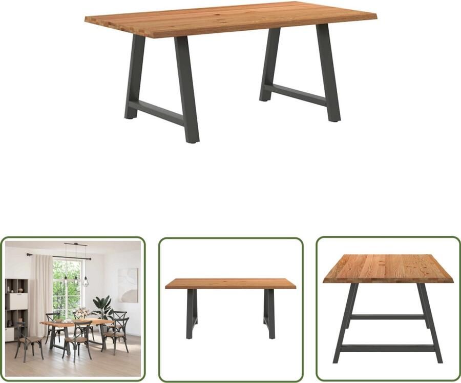 VidaXL Eikenhouten Tafel Eetkamertafel Eettafel rechthoekig 180x100x74 cm massief eikenhout lichtbruin Rechte Eettafel Moderne Eettafel Salontafel