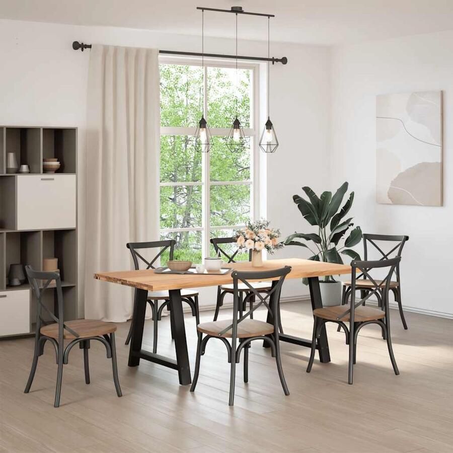 The Living Store Eettafel rechthoekig 200x90x74 cm massief eikenhout lichtbruin Eetkamertafel Houten Tafel Oak Wood Tafel Salontafel Grote Eetkamertafel