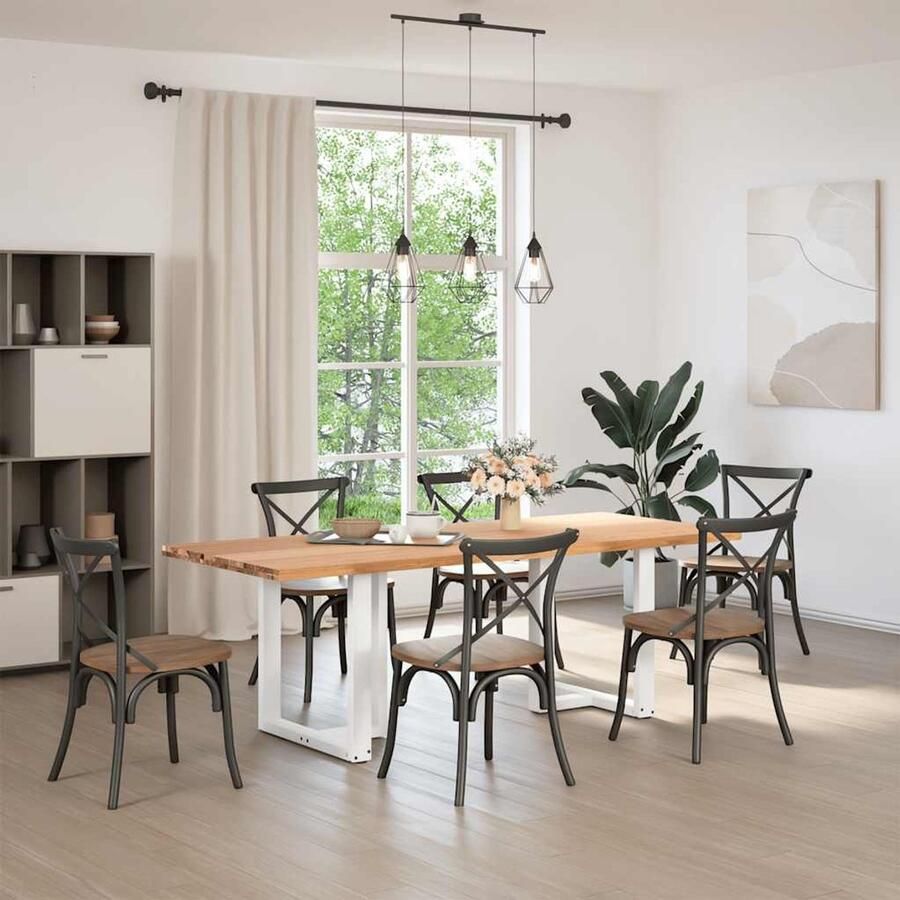 The Living Store Eettafel rechthoekig 220x90x74 cm massief eikenhout lichtbruin Eetkamertafel Houten Tafel Oak Wood Tafel Salontafel Grote Tafel - Foto 2