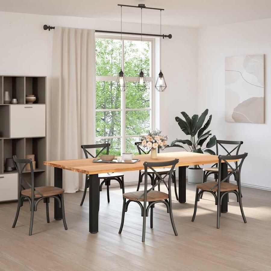 VidaXL Eettafel rechthoekig 240x120x74 cm massief eikenhout lichtbruin Eettafel Eettafels Eetkamertafel Keukentafel