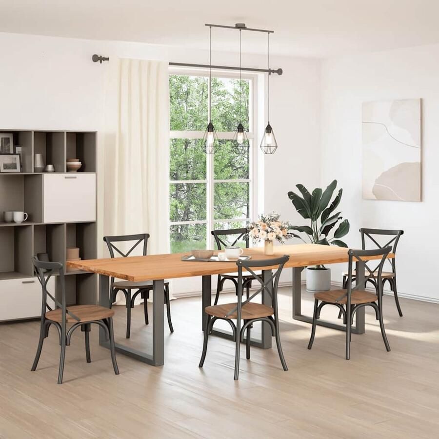 VidaXL Eettafel rechthoekig 280x120x74 cm massief eikenhout lichtbruin Eettafel Eettafels Eetkamertafel Keukentafel