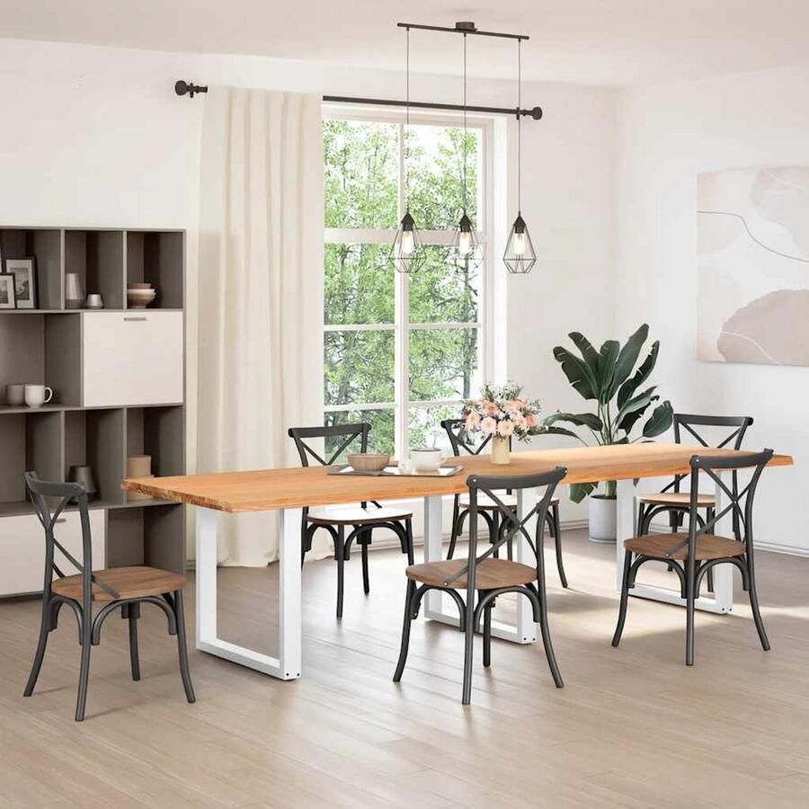 VidaXL Eettafel rechthoekig 320x100x74 cm massief eikenhout lichtbruin Eettafel Eettafels Eetkamertafel Keukentafel