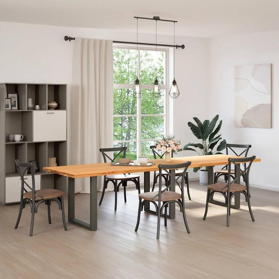 The Living Store Eettafel rechthoekig 320x90x74 cm massief eikenhout lichtbruin Eetkamertafel Houten Tafel Oak Wood Tafel Grote Eetkamertafel Massief Eikenhout