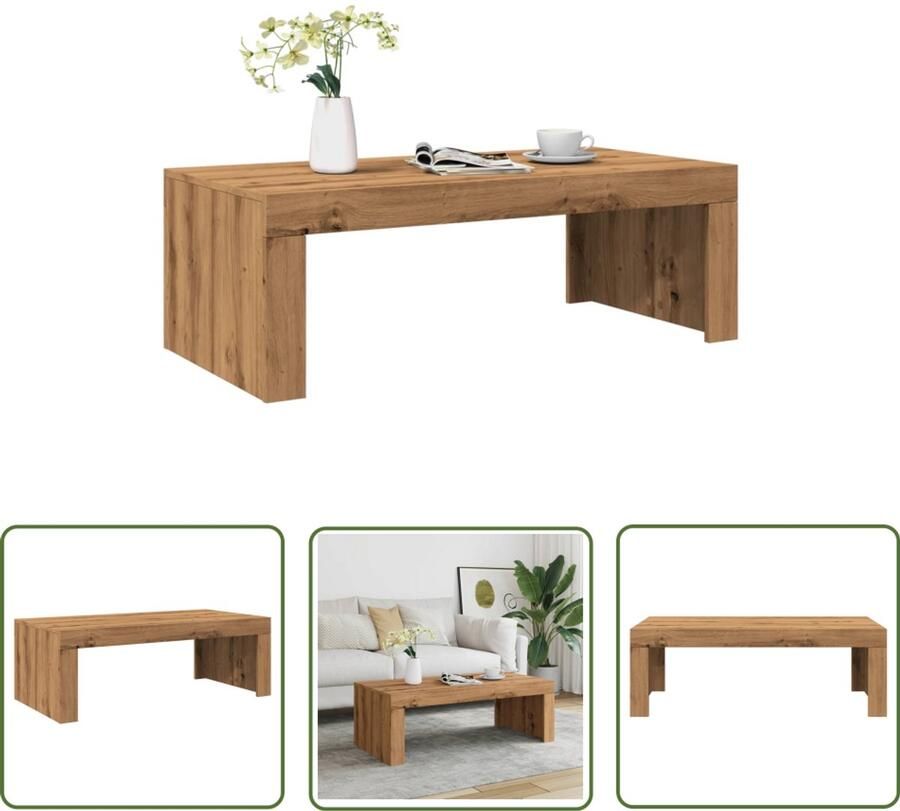 The Living Store Salontafel 102x50x35 cm bewerkt hout artisanaal eikenkleurig Salontafel Houten Salontafel Modern Meubilair Eiken Kleurtonele Salontafel Living Room Furniture