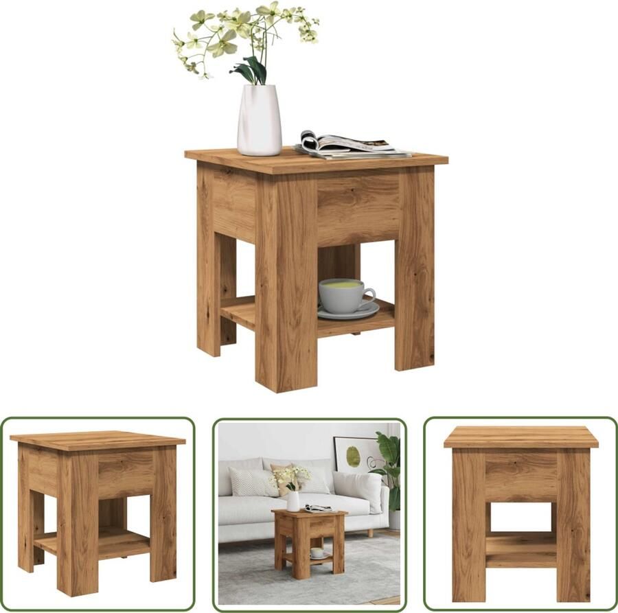 The Living Store Salontafel 40x40x42 cm bewerkt hout artisanaal eikenkleur Salontafel Houten Salontafel Eikenhouten Salontafel Compact Salontafel Bijzettafel