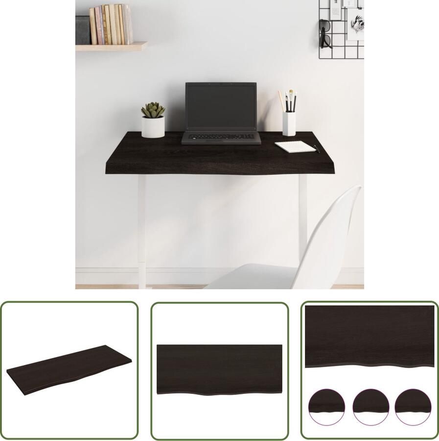 The Living Store Tafelblad 100x40x2 cm behandeld massief eikenhout donkerbruin Tafelblad Eikenhouten Tafelblad Massief Eikenhout Tafelblad Vervangen Salontafel