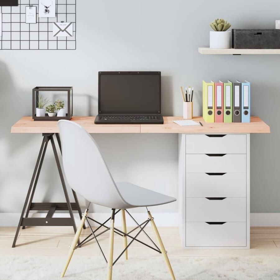 The Living Store Massief Eikenhouten Tafelblad 140 x 50 x 4 cm Onbehandeld Natuurlijke Rand Tafelblad Eikenhouten Tafelblad Massief Eikenhout Tafeltje Eetkamertafel