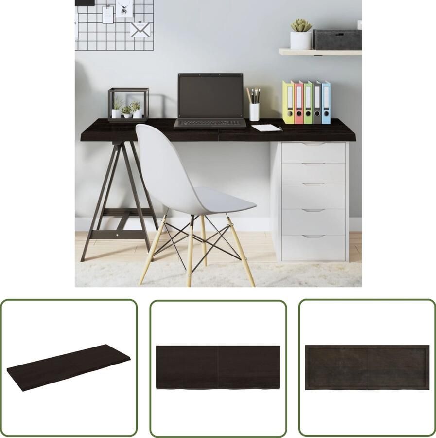 The Living Store Tafelblad 140x50x(2-4)cm behandeld eikenhout donkerbruin Tafelblad Eikenhouten Tafelblad Donkergroene Tafel Salontafel Eetkamertafel