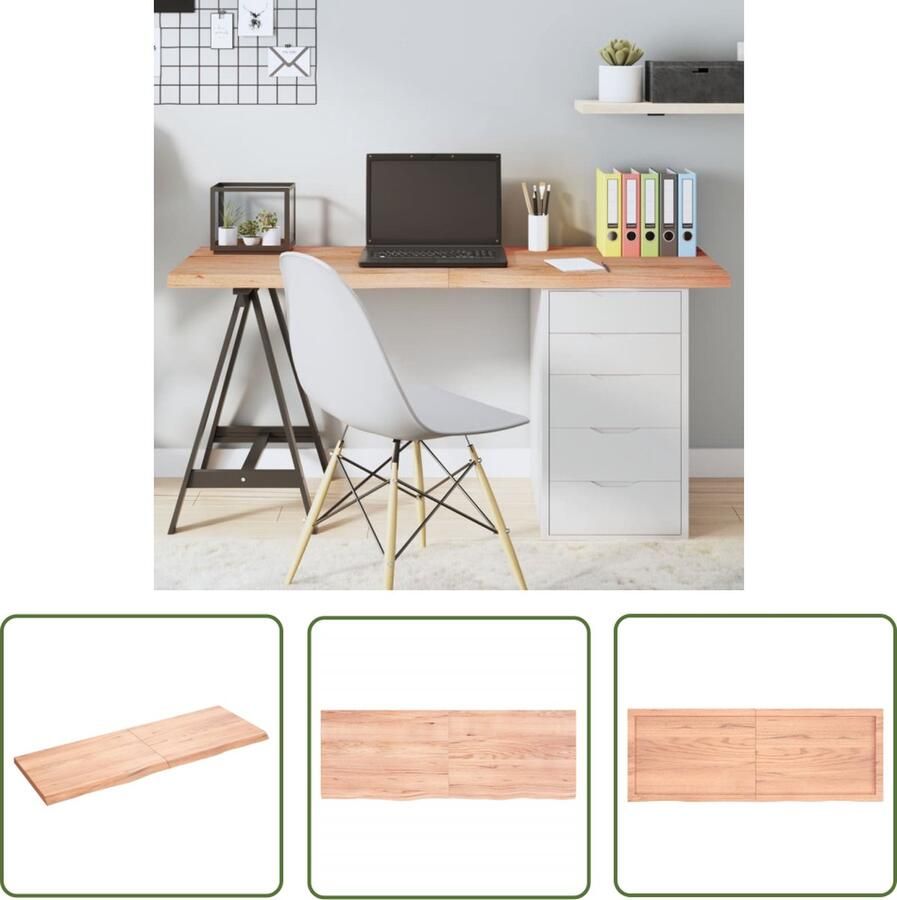The Living Store Tafelblad 140x50x(2-4)cm behandeld massief eikenhout lichtbruin Tafelblad Eikenhouten Tafelblad Massief Eikenhout Tafeltje Salontafel