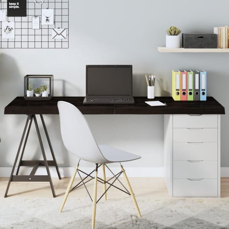 The Living Store Tafelblad 160x50x(2-6)cm behandeld eikenhout donkerbruin Tafelblad Eikenhouten Tafelblad Salontafel Eetkamertafel Donkergroene Tafel