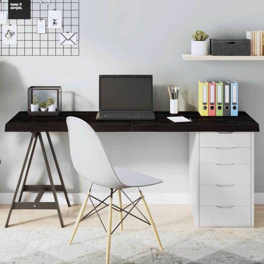 The Living Store Tafelblad 160x40x(2-6)cm behandeld eikenhout donkerbruin Eikenhouten Tafelblad Vervangen Salontafel Eetkamertafel Industriele Tafel