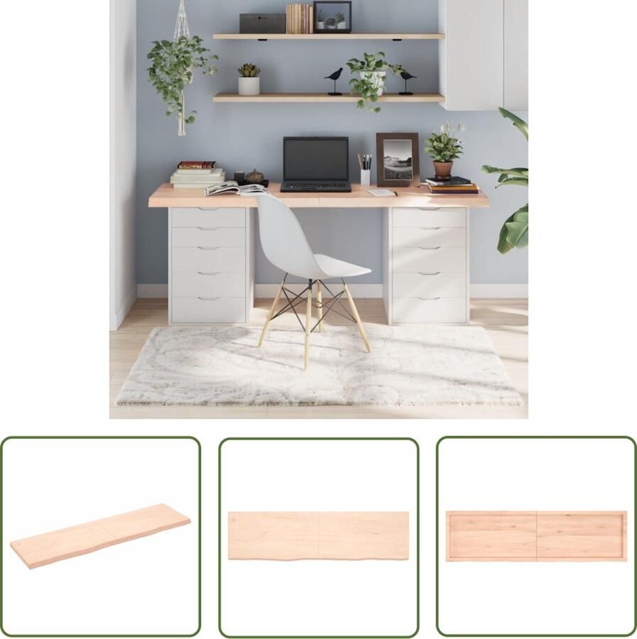The Living Store Massief Eikenhouten Tafelblad 180x50x6 cm Onbehandeld Met Natuurlijke Rand Tafelblad Eikenhouten Tafelblad Massief Eikenhout Tafeltje Eetkamertafel