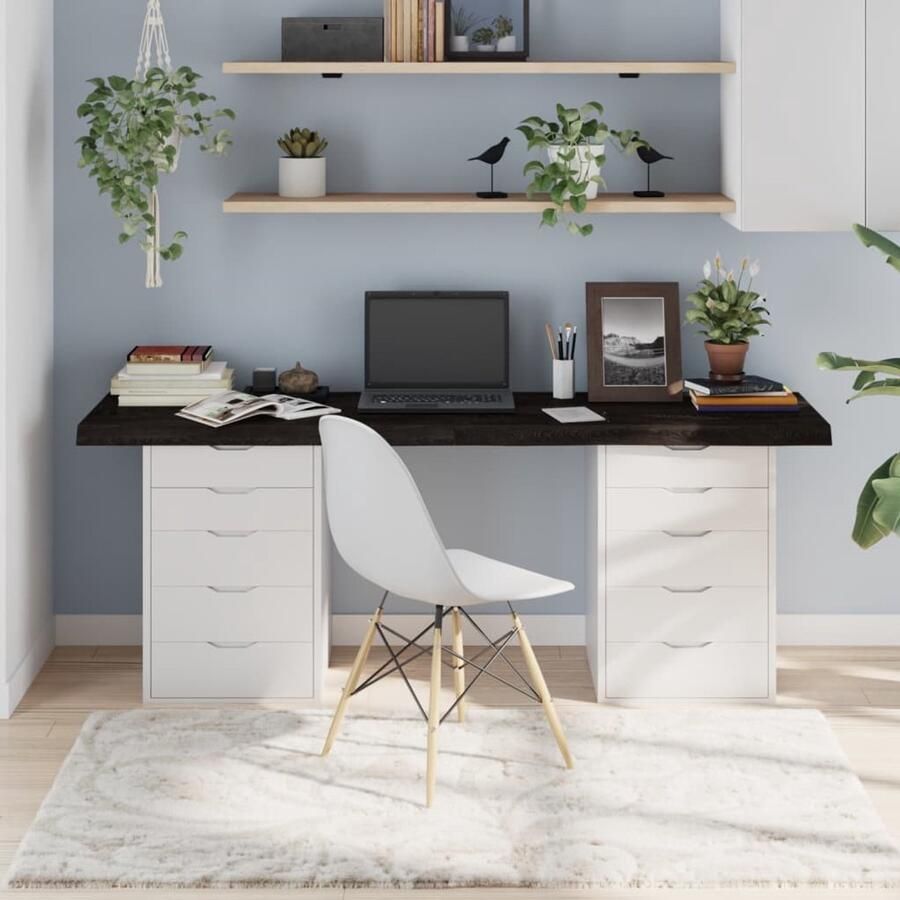 The Living Store Tafelblad 180x40x(2-6)cm behandeld eikenhout donkerbruin Eikenhouten Tafelblad Vervangen Salontafel Eetkamertafel Oak Dining Table