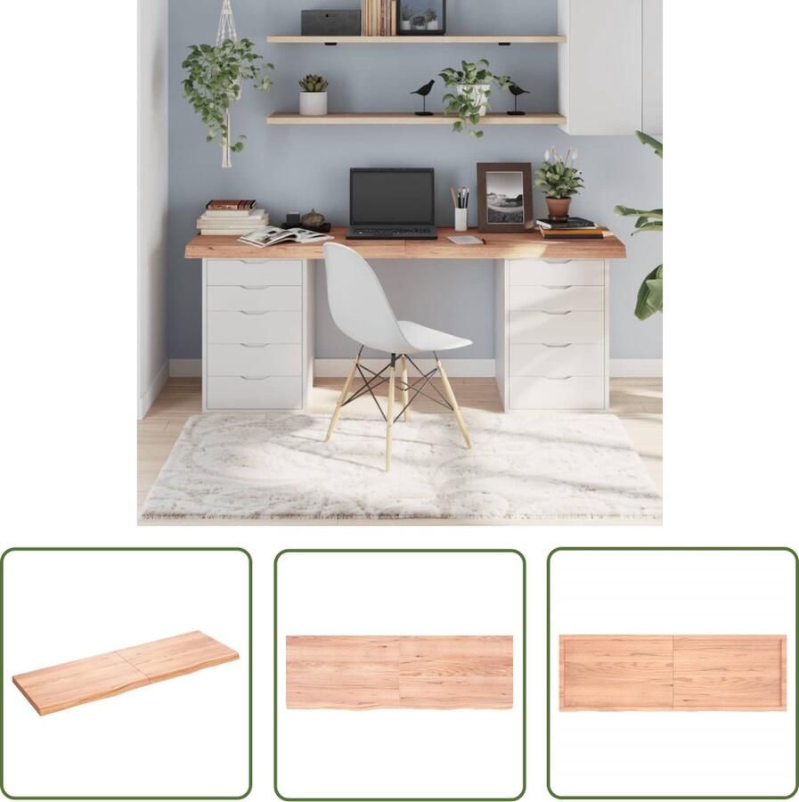 The Living Store Tafelblad 180x60x(2-6)cm behandeld massief eikenhout lichtbruin Tafelblad Eikenhouten Tafelblad Tafel Vervangen Eetkamertafel Salontafel