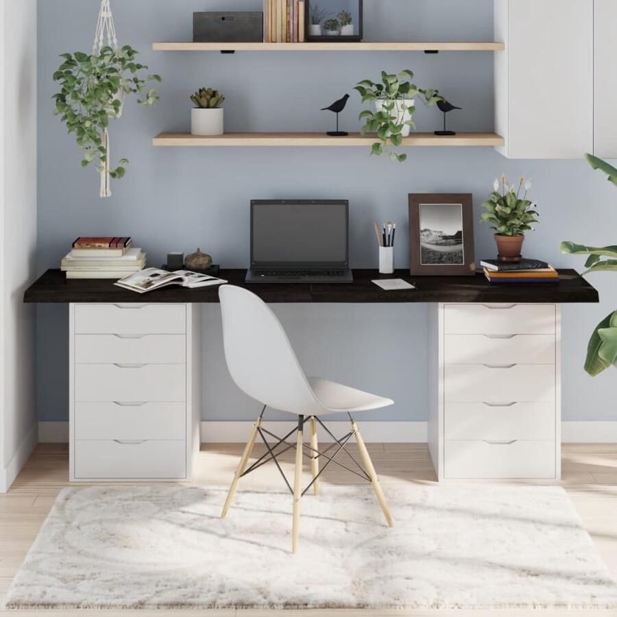 The Living Store Tafelblad 200x50x(2-4)cm behandeld eikenhout donkerbruin Tafelblad Eikenhouten Tafelblad Vervangen Salontafel Eetkamertafel