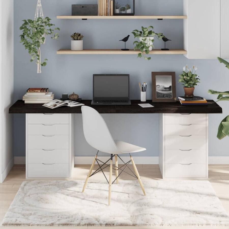 The Living Store Tafelblad 200x60x(2-6)cm behandeld eikenhout donkerbruin Tafelblad Eiken Eikenhouten Tafelblad Vervangen Salontafel Eetkamertafel