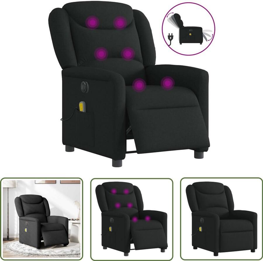 VidaXL Massagestoel elektrisch verstelbaar stof zwart Massagestoel Electrische Massagestoel Relaxstoel Ergonomische Stoel Lounge Stoel