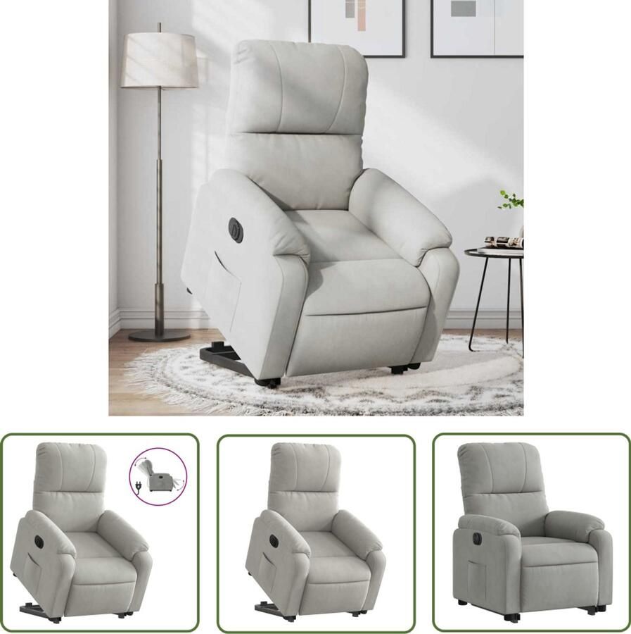 VidaXL Sta-op-stoel elektrisch verstelbaar microvezelstof lichtgrijs Sta-op-stoel Electrische Stoel Fauteuil Loungestoel Relaxstoelen