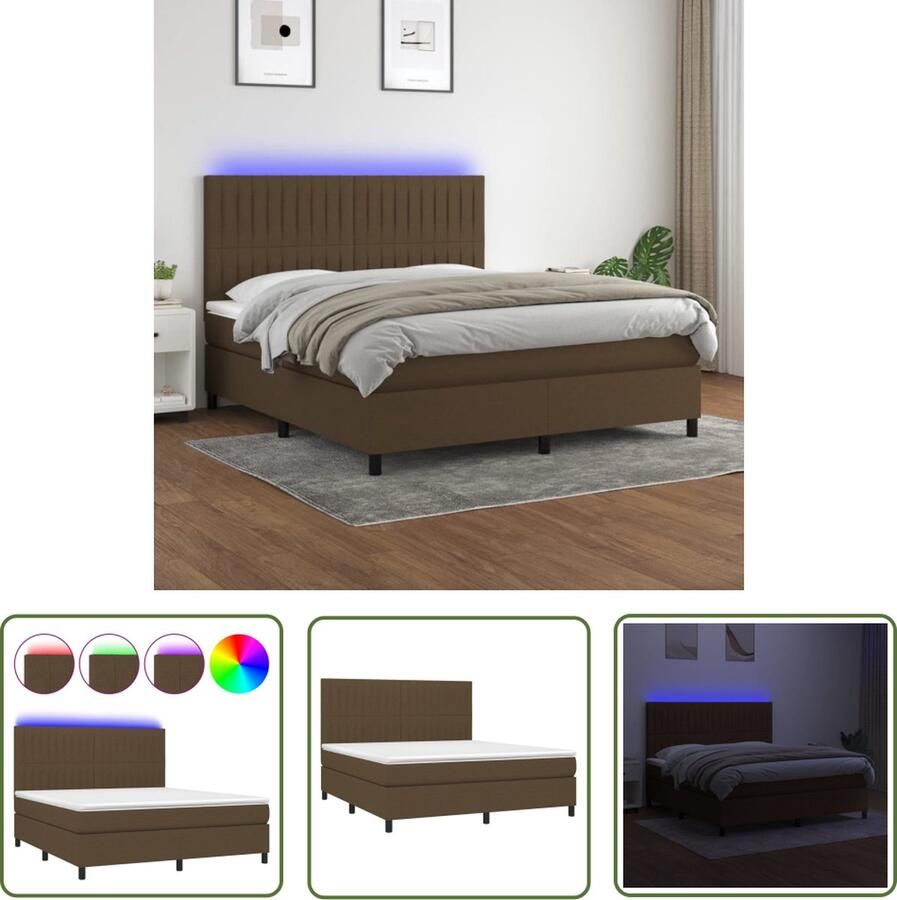 The Living Store Boxspring Elektrisch Donkerbruin 160x200 cm Incl LED en matras Boxspring Elektrisch Bed Led Lamp Donkere Bruine Boxspring 160x200