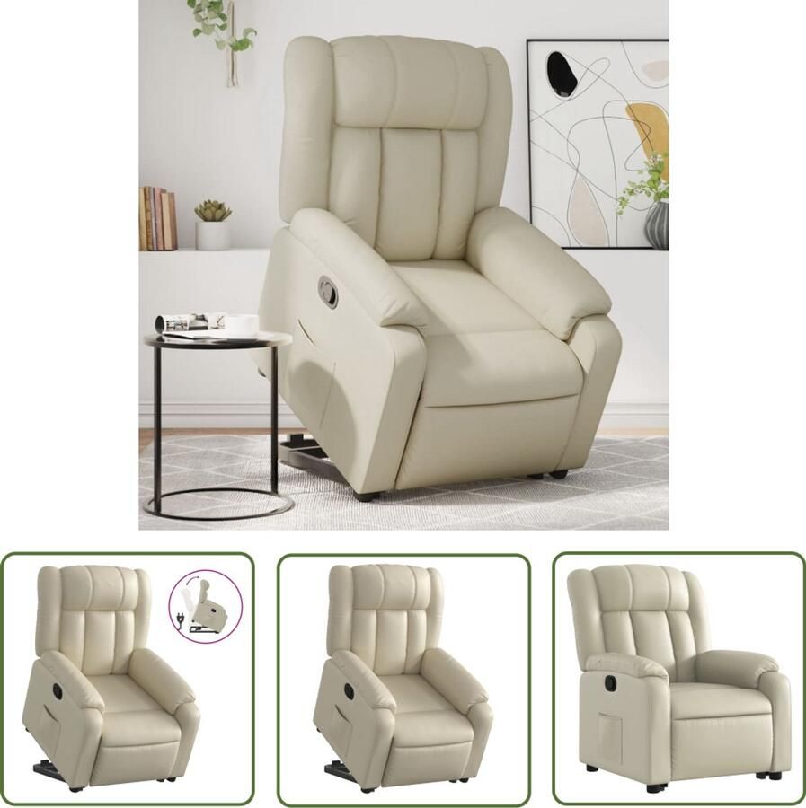 The Living Store Sta-op-stoel verstelbaar kunstleer crèmekleurig Verstelbare Stoel Elektrisch Bediening Zitcomfort Loungestoel Fauteuils