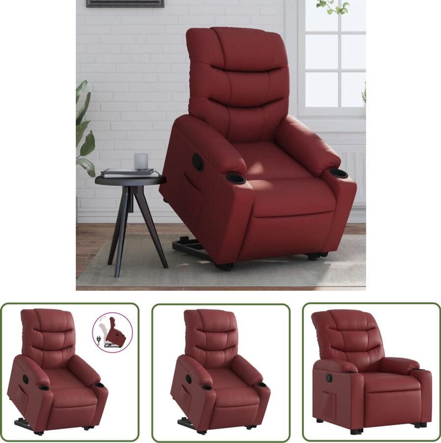 VidaXL Elektrisch Bedienbaar Stapelstoel Sta-op-stoel kunstleer wijnrood Loungestoel Relaxfauteuil Zitten Gemakkelijker Opstaan