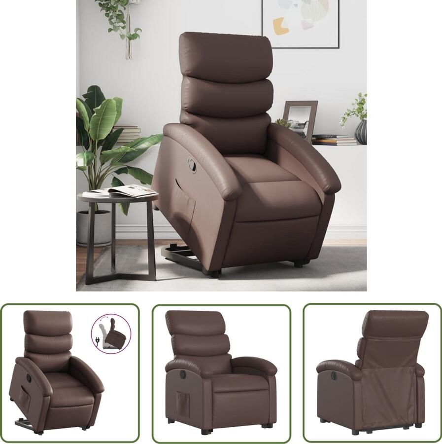 VidaXL Elektrisch Bedienbare Fauteuil Sta Op Fauteuil Sta-op-fauteuil verstelbaar kunstleer bruin Verstelbare Stoel Fauteuils Loungestoel