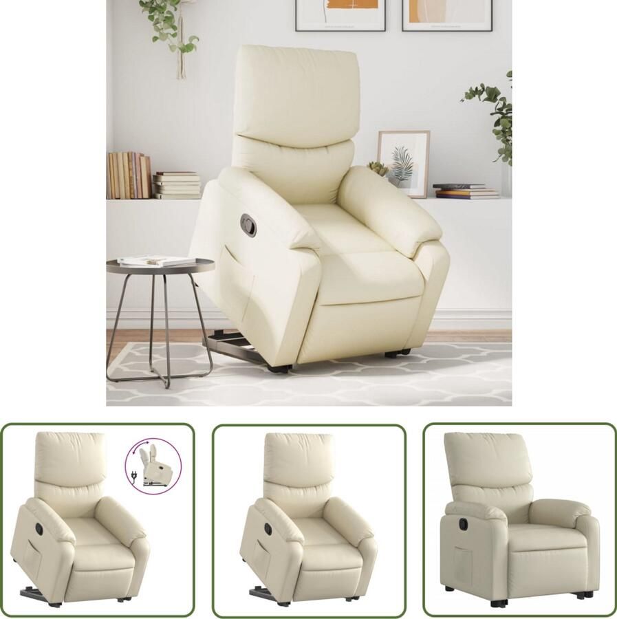 VidaXL Sta-op-stoel verstelbaar kunstleer crèmekleurig Sta-op-stoel Elektrisch Bedienbare Stoel Verstelbare Stoel Kunstleder Stoel Ergonomische Stoel