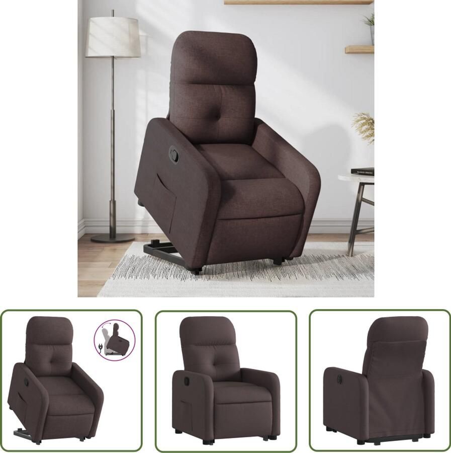 The Living Store Sta-op-stoel verstelbaar stof donkerbruin Verstelbare Stoel Elektrisch Bediening Zitcomfort Ergonomische Stoel Rolstoelhoogte
