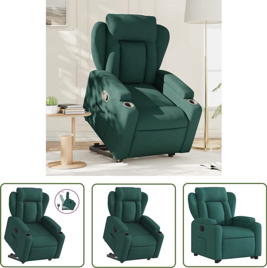 The Living Store Sta-op-stoel verstelbaar stof donkergroen Verstelbare Stoel Elektrisch Bediening Ergonomische Stoel Zitcomfort Lounge Stoel