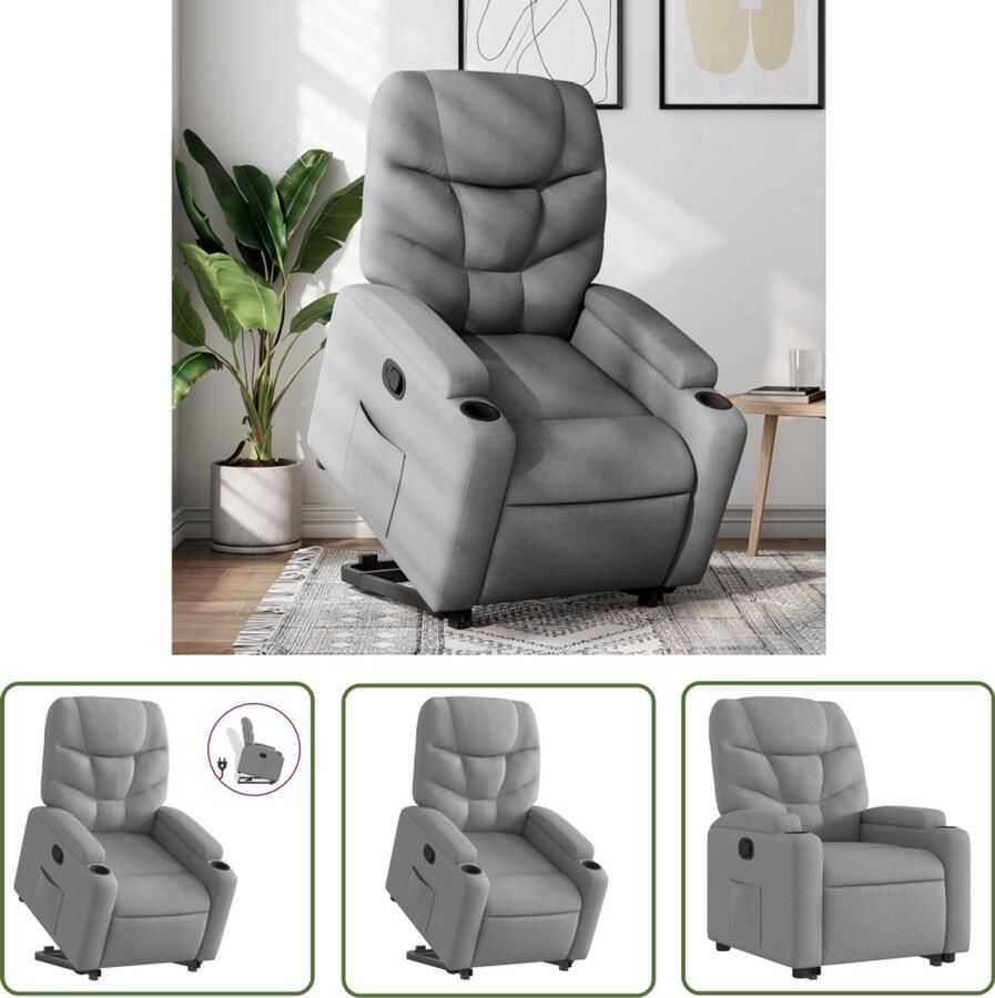 VidaXL Elektrisch Bedienbare Stoel Stapelstoel Sta-op-stoel verstelbaar stof lichtgrijs Verstelbare Stoel Rolstoelhoogte Ergonomische Stoel