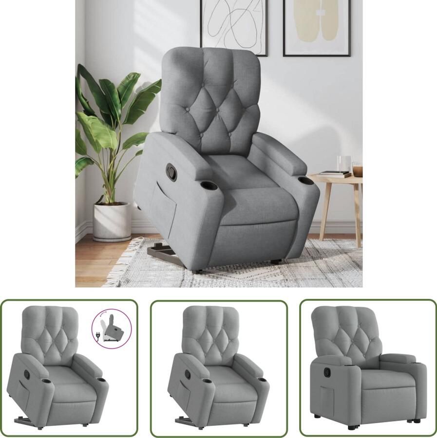 The Living Store Sta-op-stoel verstelbaar stof lichtgrijs Verstelbare Stoel Fauteuil Elektrisch Bedienbare Stoel Sta Op Stoel Ergonomische Stoel