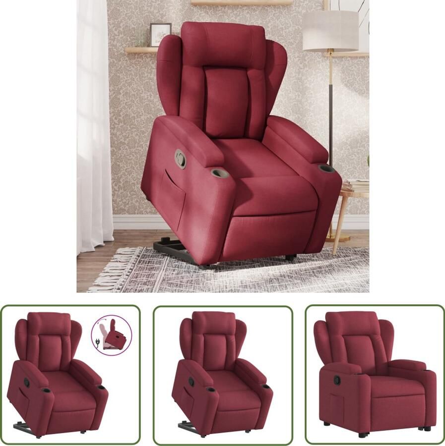 The Living Store Sta-op-stoel verstelbaar stof wijnrood Verstelbare Stoel Elektrisch Bedienbare Stoel Sta-op-stoel Fauteuils Lounge Stoel