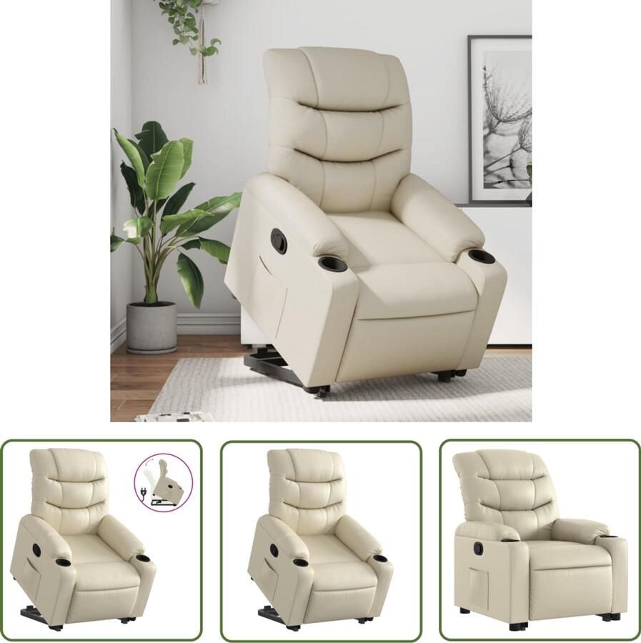 The Living Store Sta-op-stoel verstelbaar kunstleer crèmekleurig Verstelbare Stoel Elektrisch Bediend Fauteuil Zitzak Ergonomische Stoel