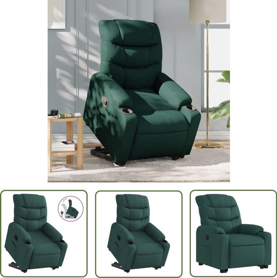 VidaXL Elektrisch Bediening Comfy Stoel Sta-op-stoel verstelbaar stof donkergroen Sta Op Stoel Rolstoel Alternatief Ergonomische Stoel